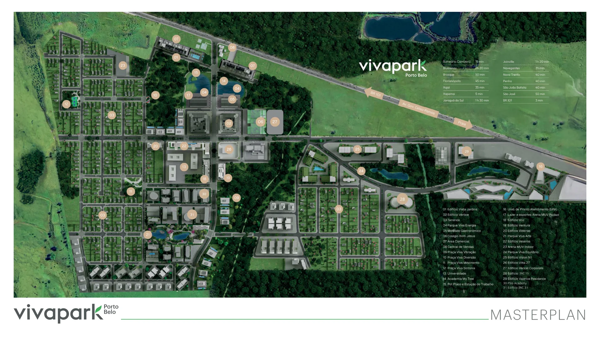 Masterplan oficial do VivaPark Porto Belo com os 31 pontos do bairro